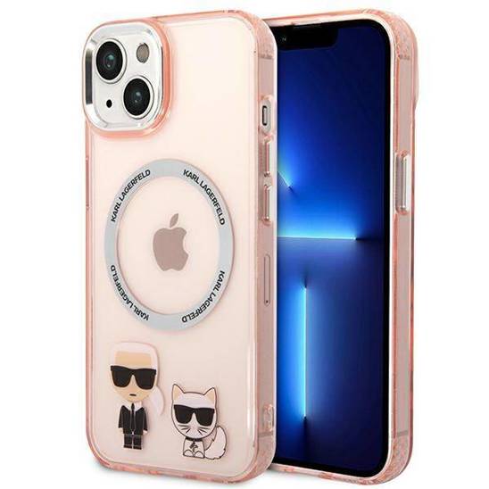 Oryginalne Etui IPHONE 14 PLUS Karl Lagerfeld Hardcase Karl & Choupette Aluminium Magsafe (KLHMP14MHKCP) różowe