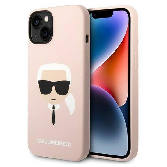 Oryginalne Etui IPHONE 14 PLUS Karl Lagerfeld Hardcase Silicone Karl`s Head (KLHCP14MSLKHLP) różowe