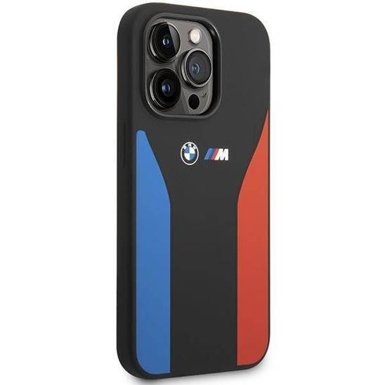 Oryginalne Etui IPHONE 14 PRO BMW Silicone Blue&Red Stripes M Collection (BMHCP14L22SCSK) czarne