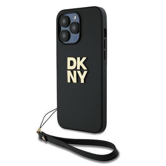 Oryginalne Etui IPHONE 14 PRO DKNY Hardcase Wrist Strap Stock Logo (DKHCP14LPBSWSK) czarne