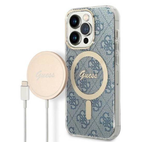 Oryginalne Etui IPHONE 14 PRO Guess Hardcase 4G Print MagSafe + Wireless Charger (GUBPP14XH4EACSK)