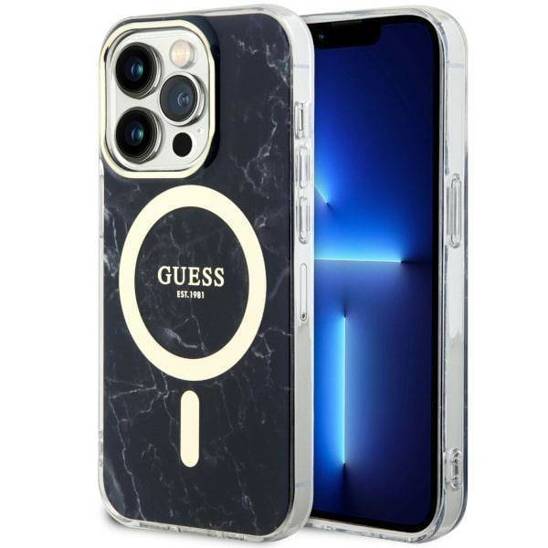 Oryginalne Etui IPHONE 14 PRO Guess Hardcase Golden Marble Collection MagSafe (GUHMP14LPCUMAK) czarne