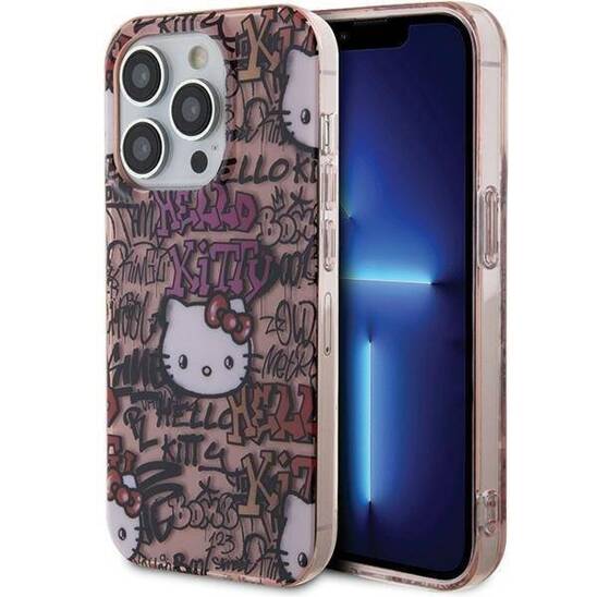 Oryginalne Etui IPHONE 14 PRO Hello Kitty Hardcase IML Tags Graffiti (HKHCP14LHDGPTP) różowe