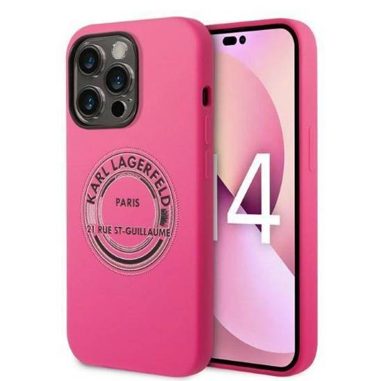 Oryginalne Etui IPHONE 14 PRO Karl Lagerfeld Hardcase Silicone RSG (KLHCP14LSRSGRCF) różowe