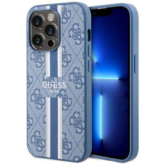 Oryginalne Etui IPHONE 14 PRO MAX Guess Hardcase 4G Printed Stripe MagSafe (GUHMP14XP4RPSB) niebieskie