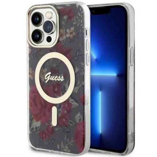 Oryginalne Etui IPHONE 14 PRO MAX Guess Hardcase Flower MagSafe (GUHMP14XHCFWSA) zielone