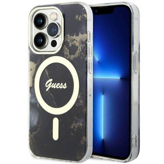 Oryginalne Etui IPHONE 14 PRO MAX Guess Hardcase Golden Marble Collection MagSafe (GUHMP14XHTMRSK) czarne