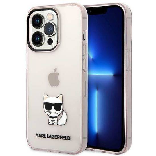 Oryginalne Etui IPHONE 14 PRO MAX Karl Lagerfeld Hardcase Choupette Body transparentne różowe