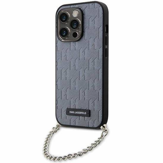 Oryginalne Etui IPHONE 14 PRO MAX Karl Lagerfeld Hardcase Saffiano Monogram Chain (KLHCP14XSACKLHPG) srebrne