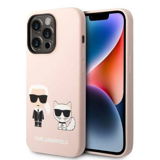 Oryginalne Etui IPHONE 14 PRO MAX Karl Lagerfeld Hardcase Silicone Karl & Choupette Magsafe (KLHMP14XSSKCI) jasny róż