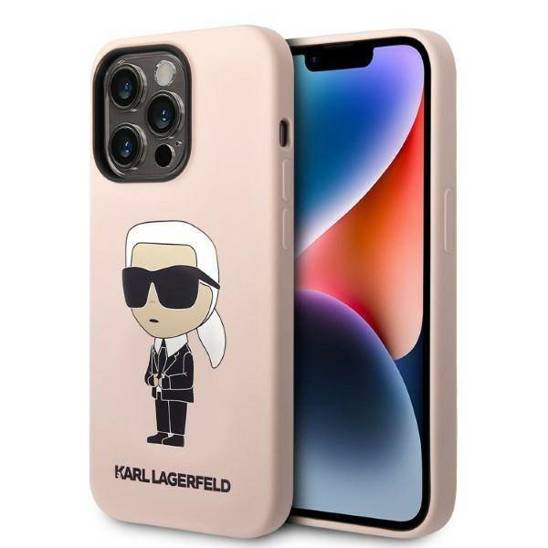 Oryginalne Etui IPHONE 14 PRO MAX Karl Lagerfeld Hardcase Silicone NFT Ikonik Magsafe (KLHMP14XSNIKBCP) różowe