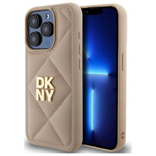 Oryginalne Etui IPHONE 15 PRO MAX DKNY Quilted Stack Logo (DKHCP15XPQDSLE) beżowe