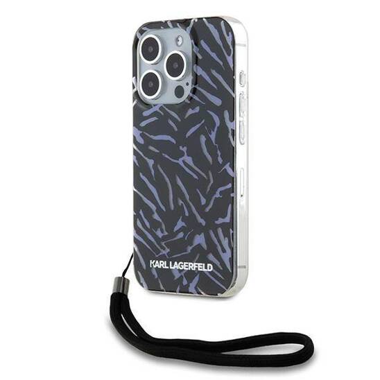 Oryginalne Etui IPHONE 15 PRO MAX Karl Lagerfeld Hardcase IML Zebra Pattern & Cord (KLHCP15XHZBPKCCU) fioletowe