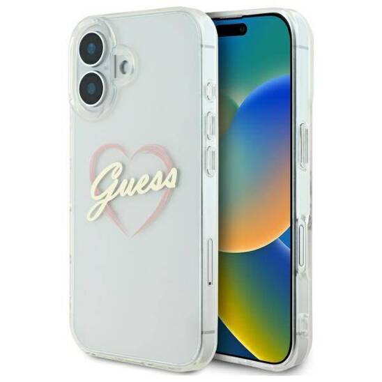 Oryginalne Etui IPHONE 16 PLUS Guess Hardcase IML Heart (GUHCP16MHCHGSPT) transparentne