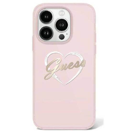 Oryginalne Etui IPHONE 16 PRO Guess Hardcase IML Heart (GUHCP16LHCHGSPP) różowe