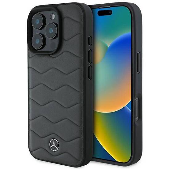 Oryginalne Etui IPHONE 16 PRO MAX Mercedes Hardcase MB Waves Leather (MEHCP16X23RWRSA) antracyt