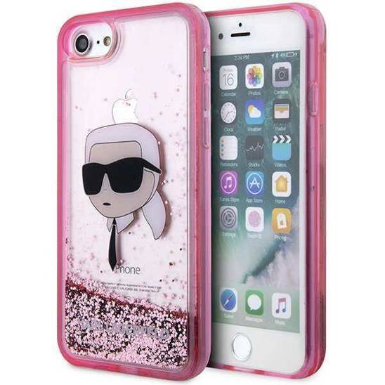 Oryginalne Etui IPHONE SE 2022 / SE 2020 / 7 / 8 Karl Lagerfeld Hardcase Glitter Karl`s Head (KLHCI8LNKHCP) różowe