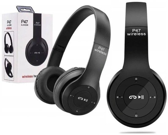 Słuchawki składane Bezprzewodowe P47 Bluetooth 5.0 EDR Mikrofon MicroSD MP3 czarne