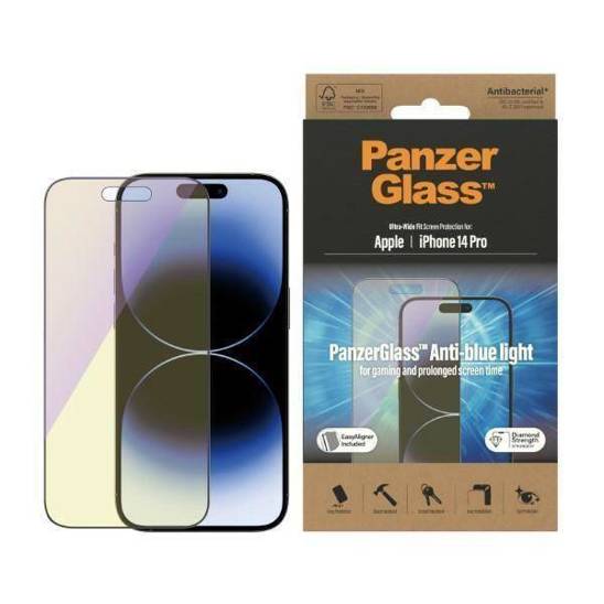 Szkło Hartowane 5D IPHONE 14 PRO PanzerGlass Ultra-Wide Fit Screen Protection Antibacterial Easy Aligner Included Anti-blue light (2792)