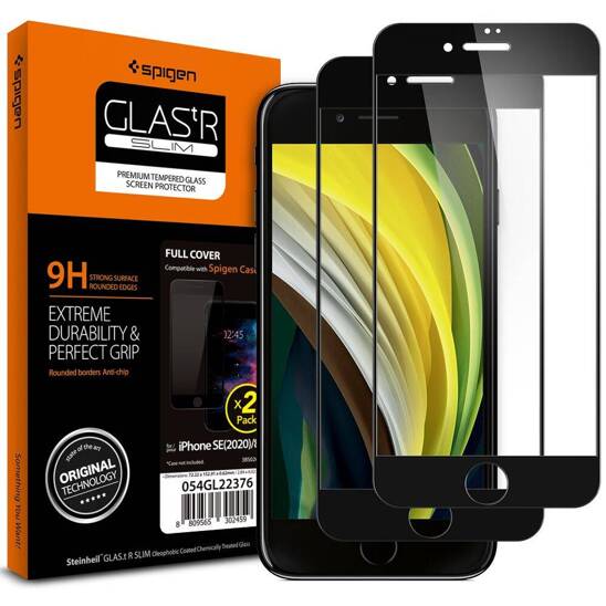 Szkło Hartowane IPHONE SE 2022 / SE 2020 / 7 / 8 Spigen Glass FC 2-Pack czarne