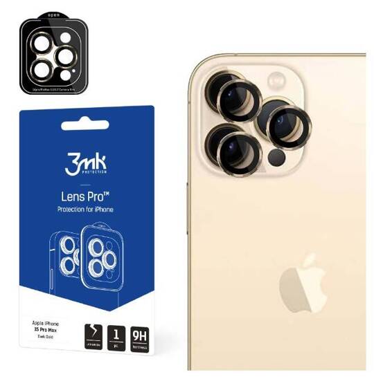 Szkło Hartowane na Aparat APPLE IPHONE 15 PRO MAX 3MK Lens Protection Pro złote