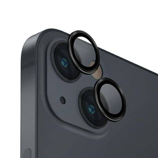 Szkło Hartowane na Aparat IPHONE 14 / 14 PLUS UNIQ Optix Aluminium Camera Lens Protector z Aplikatorem czarne