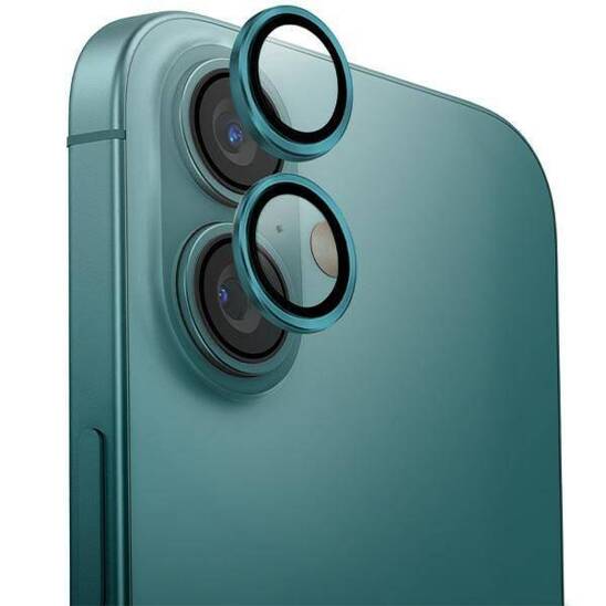 Szkło Hartowane na Aparat IPHONE 16 / IPHONE 16 PLUS UNIQ Optix Aluminium Camera Lens Protector z Aplikatorem Emerald zielone