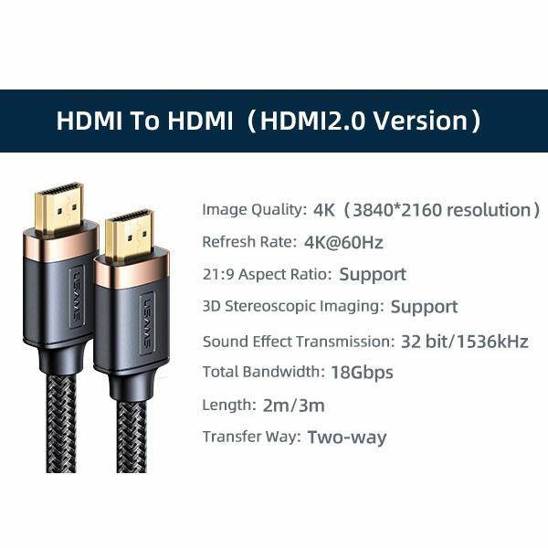 USAMS Kabel HDMI - HDMI 2.0 U74 2.0m czarny/black 4K HD SJ528HD01 (US-SJ528)