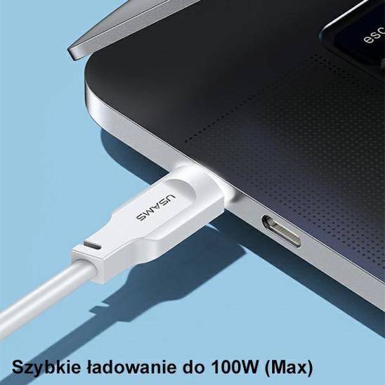 USAMS Kabel USB-C na USB-C PD Fast Charging 1,2m 100W Lithe Series biały/white SJ567USB02 (US-SJ567)