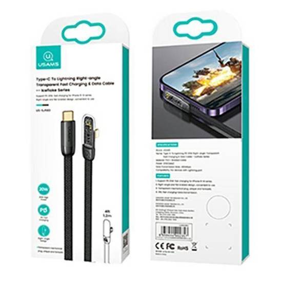 USAMS Kabel kątowy USB-C na Lightning PD 20W Fast Charging Iceflake Series 1,2m czarny/black SJ583USB01 (US-SJ583)