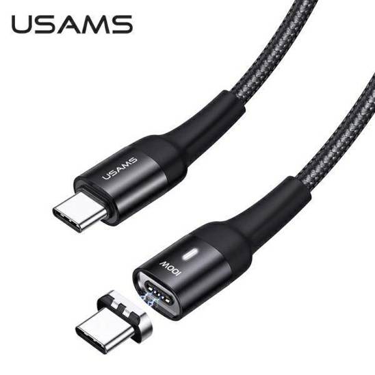 USAMS Kabel magnet. U58 USB-C na USB-C 100W PD Fast Charge 5A 1.5m pleciony czarny/black SJ466USB01 (US-SJ466)