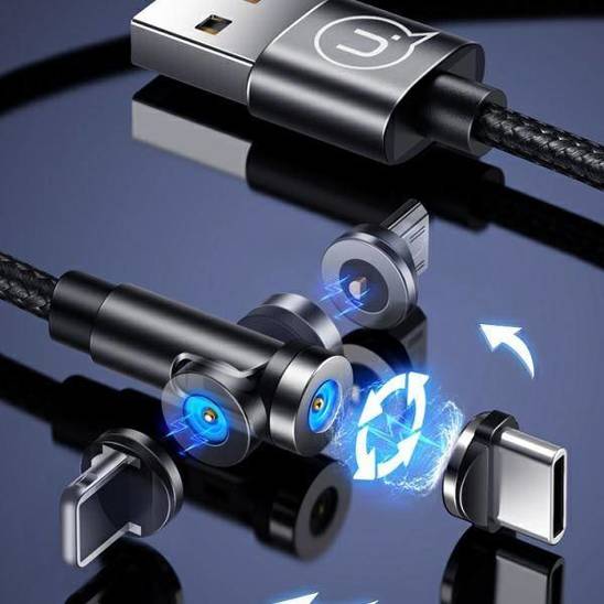 USAMS Kabel magnetyczny U59 USB-C 2.1A Fast Charge 1m pleciony czarny/black SJ473USB01 (US-SJ473) regulowany kąt