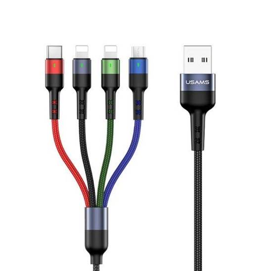 USAMS Kabel pleciony U26 4w1 0.35m 2A Fast Charge (2xlightning/microUSB/USB-C) SJ411USB01 (US-SJ411)