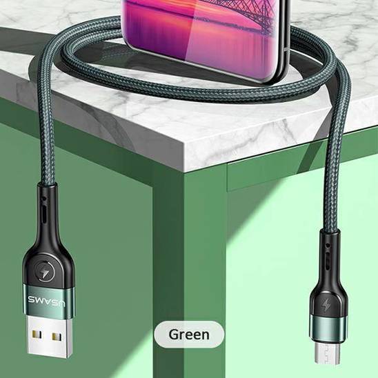 USAMS Kabel pleciony U55 2A micro USB 1szt. for set U55 zielony/green 1m SJ450USBSG02 (US-SJ450)