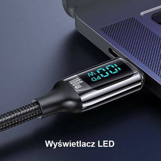 USAMS Kabel pleciony U78 USB-C na USB-C LED 1.2m 100W Fast Charging biały/white SJ546USB02 (US-SJ546)