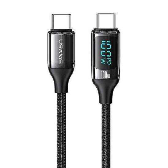 USAMS Kabel pleciony U78 USB-C na USB-C LED 1.2m 100W Fast Charging czarny/black SJ546USB01 (US-SJ546 )